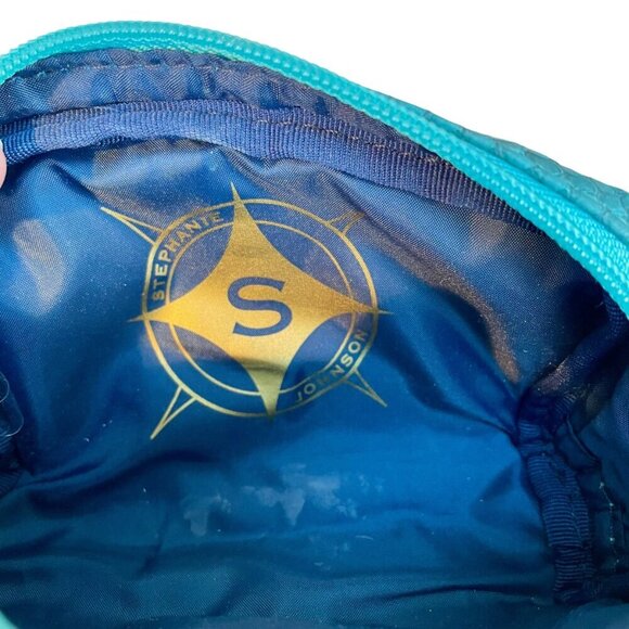 Stephanie Johnson Zipper Makeup Bag Jewelry Case Turquoise Faux Reptile 6-Inch - Picture 8 of 9